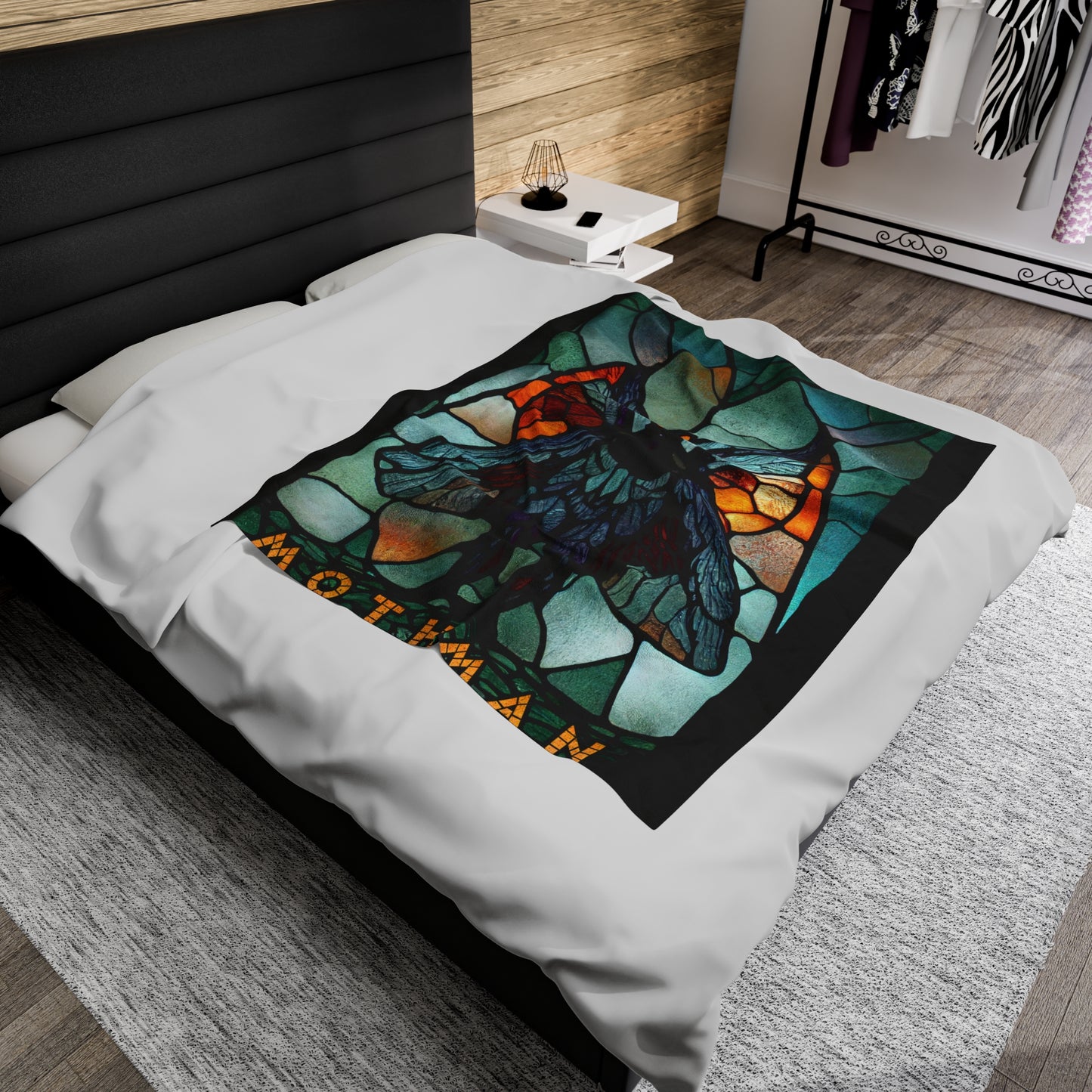 Mothman Stained Glass Velveteen Plush Blanket | Cryptid Throw Blanket | Cult Monster Decor | Horror Gift | Cryptozoology | Cryptidcore