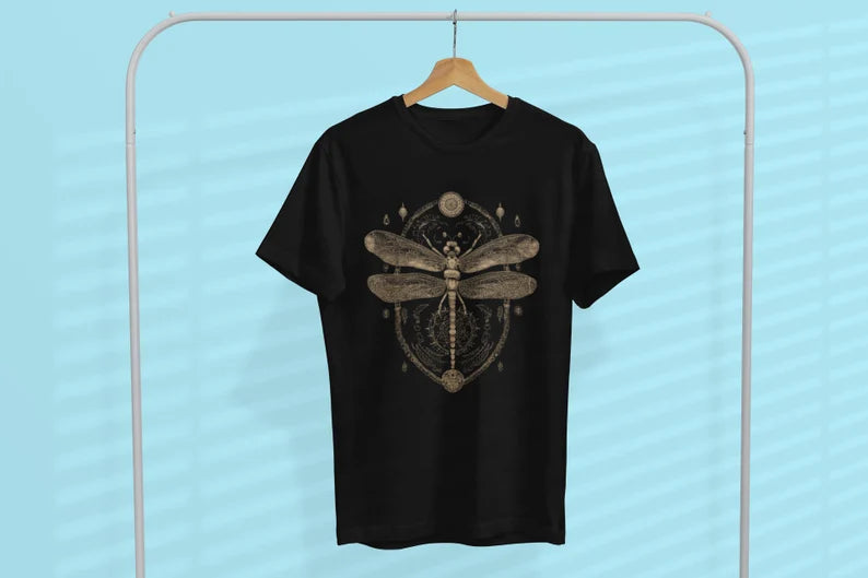 Dragonfly Design T-Shirt | Insect Teeshirt | Goth Shirt | Pagan Clothing | Witch Occult Gift | Vintage Style Fashion