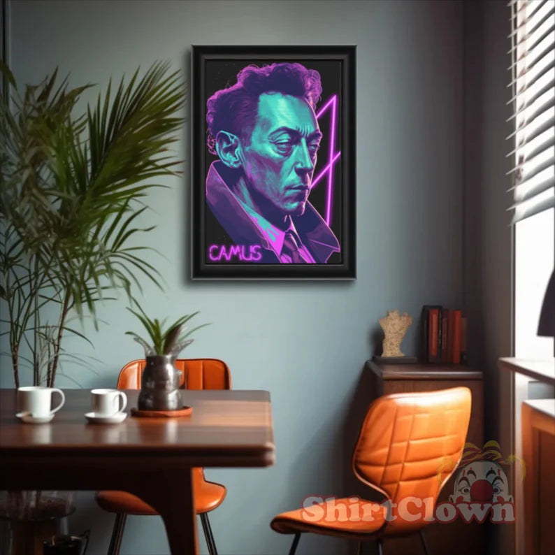 Albert Camus Vaporwave Cyberpunk Art Print | Writer Author Pastel Goth | Synthwave Gift 80s Reader Poster Gift Artwork Decor Wall Art