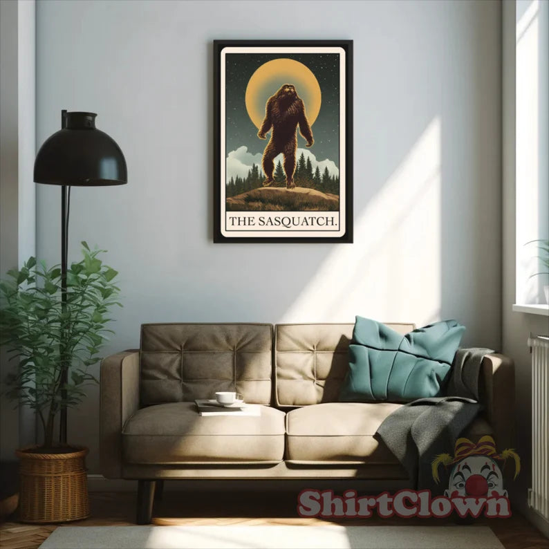 Sasquatch Tarot Card Art Print | cryptid poster cryptozoology wall art Bigfoot gift