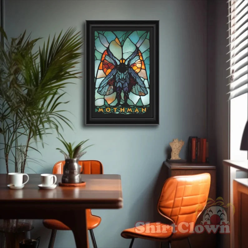 Mothman Stained Glass Art Print | Cryptid Artwork | Cult Monster Decor | Horror Gift | Cryptozoology | Cryptidcore