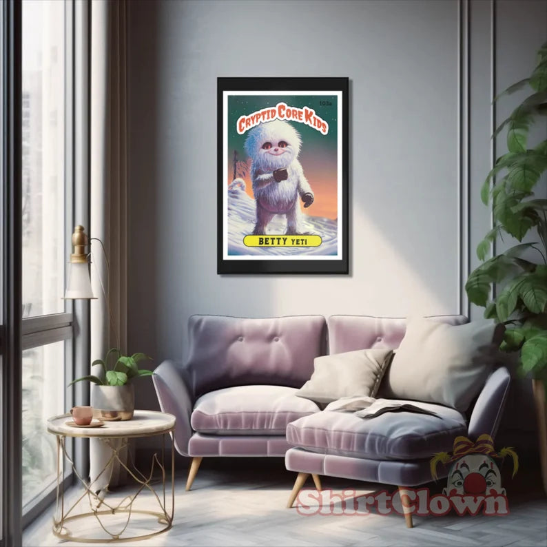 Betty Yeti Trading Card Art Print | Abominable Snowman Cryptid Core Kids Cryptozoology GPK Parody Garbage Pail Poster Gift |rtwork Wall Art