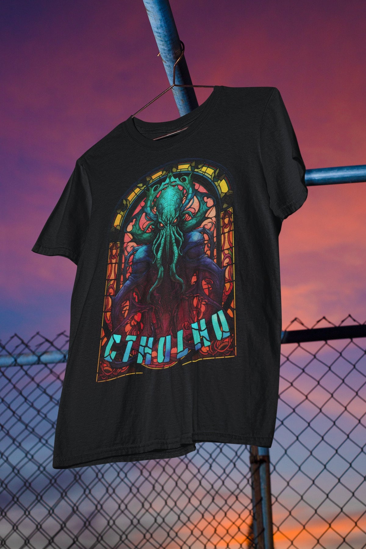 Cthulhu Stained Glass T-Shirt | HP Lovecraft Teeshirt | Cult Monster Tee | Horror Gift