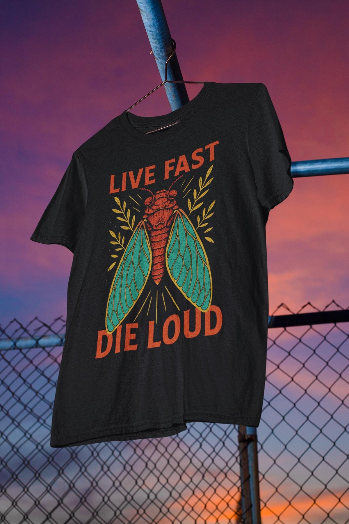 Cicada Shirt, Live Fast Die Loud Insect T-Shirt, Linocut Bug Art Tee, Entomology Gift