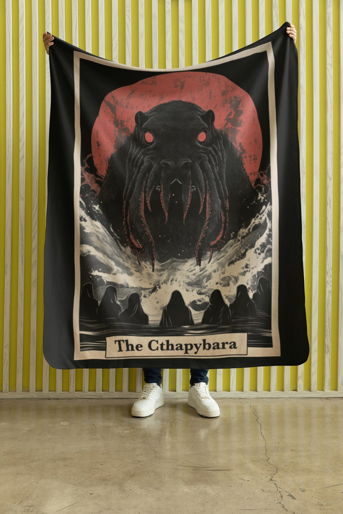 Capybara Blanket, Cthulhu Tarot Card Throw Blanket, Goth Home Decor, Cozy Capybara Lover Gift