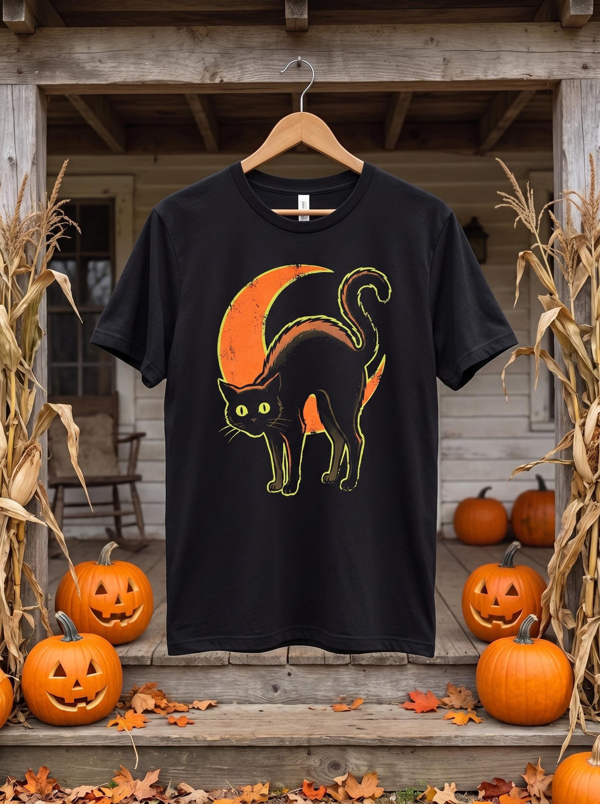 Black Cat Shirt, Vintage Halloween Tee, Spooky Cat T-Shirt, Retro Goth Cat Gift, Witchy Crescent Moon Shirt