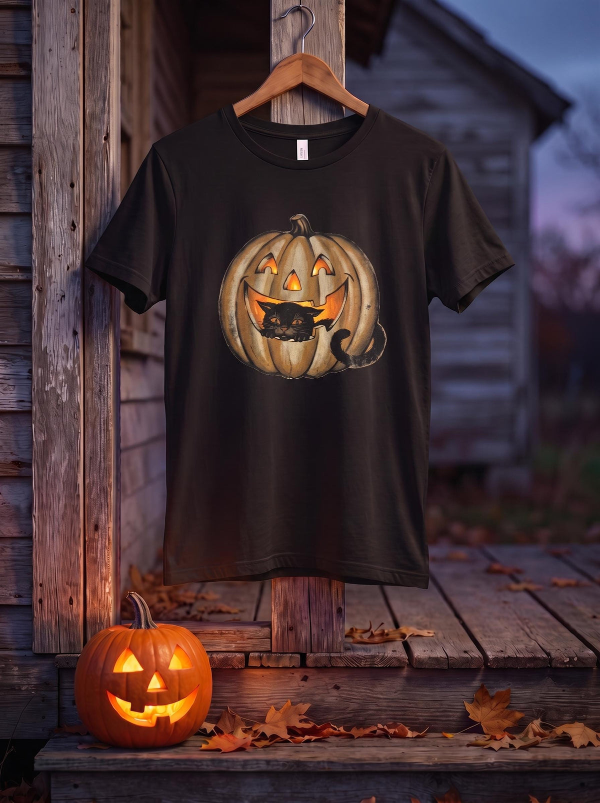 Black Cat Jack O Lantern Shirt, Vintage Halloween Tee, Retro Spooky Cat Pumpkin T-Shirt, Cute Halloween Gift, Die Cut Cat