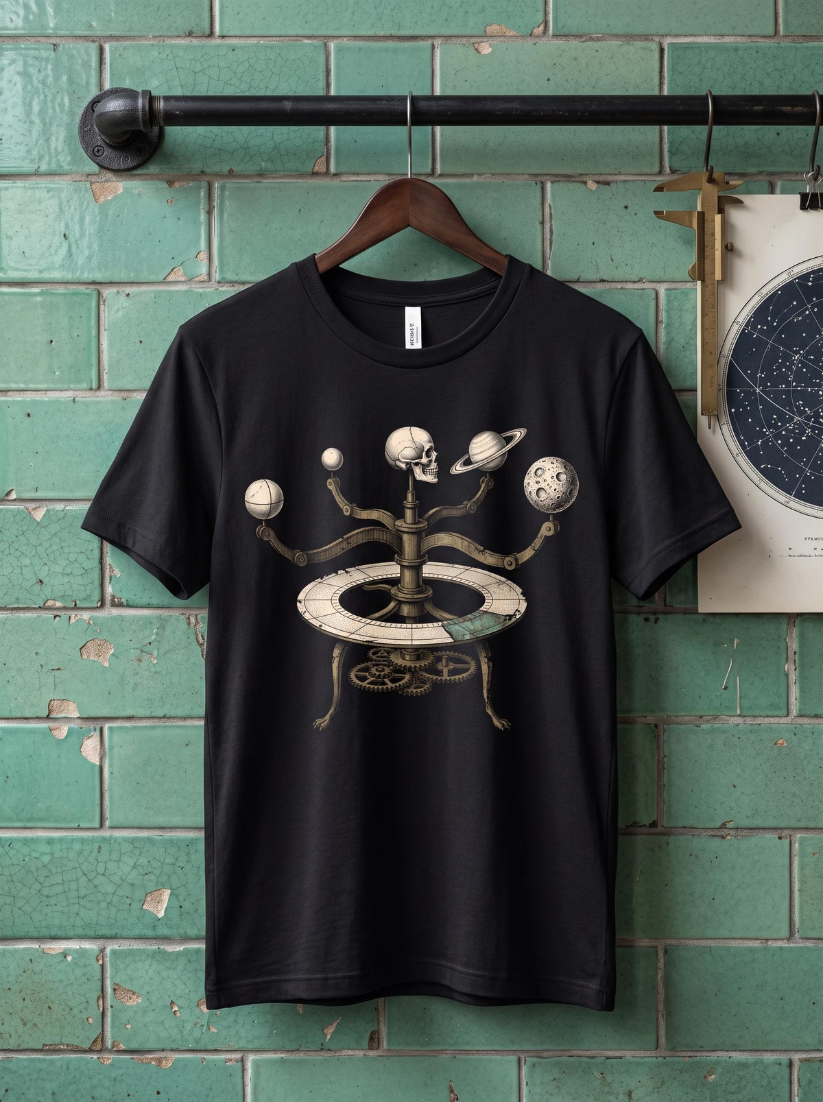 Orrery Shirt, Memento Mori Celestial Tee, Dark Academia Astronomy T-Shirt, Gothic Occult Space Gift, Vintage Skull Shirt