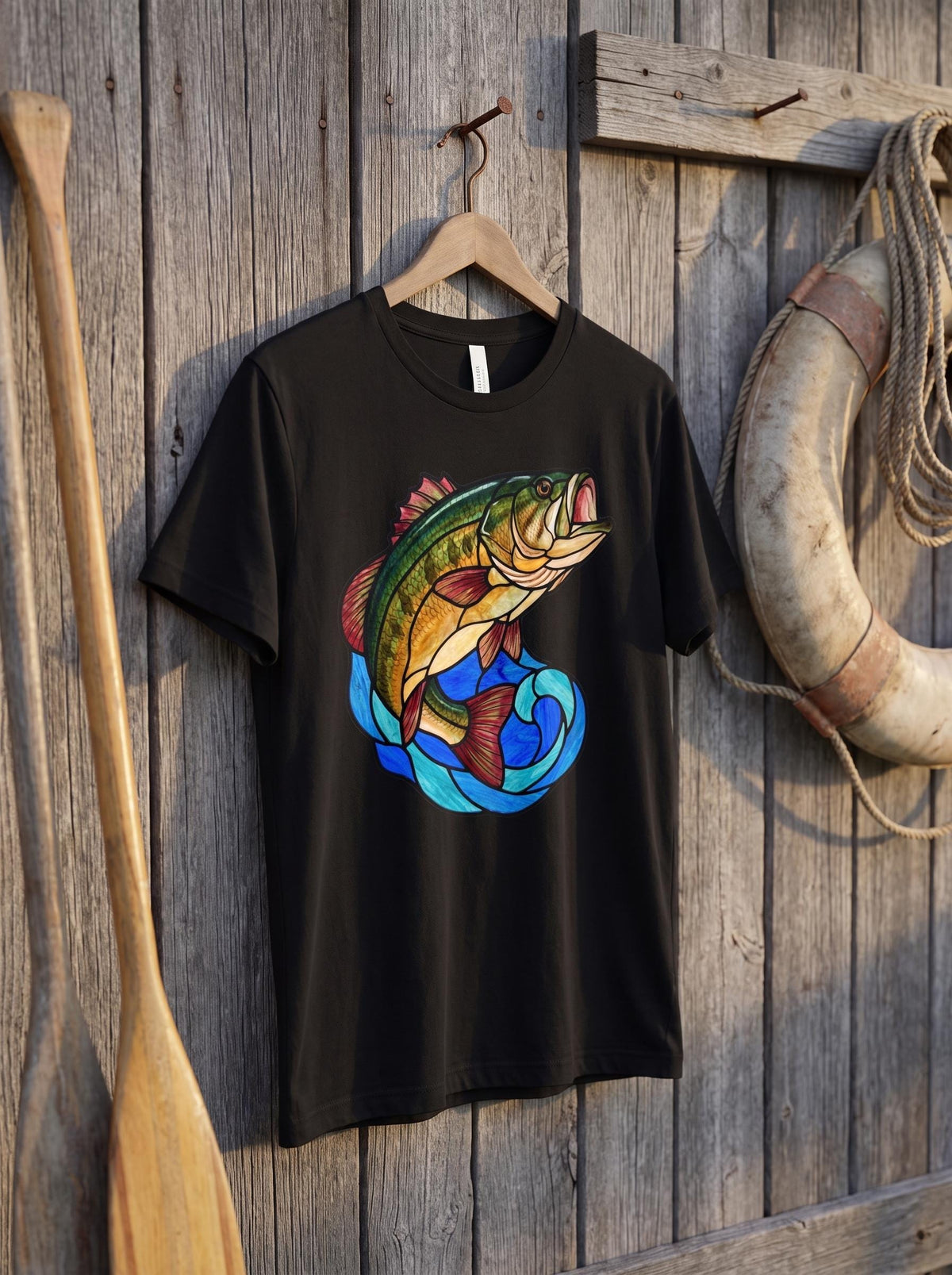 Stained Glass Fish Shirt, Gothic Trout Angler Tee, Nature Gothic Art T-Shirt, Weird Fisherman Gift, Vintage Fishing Shirt
