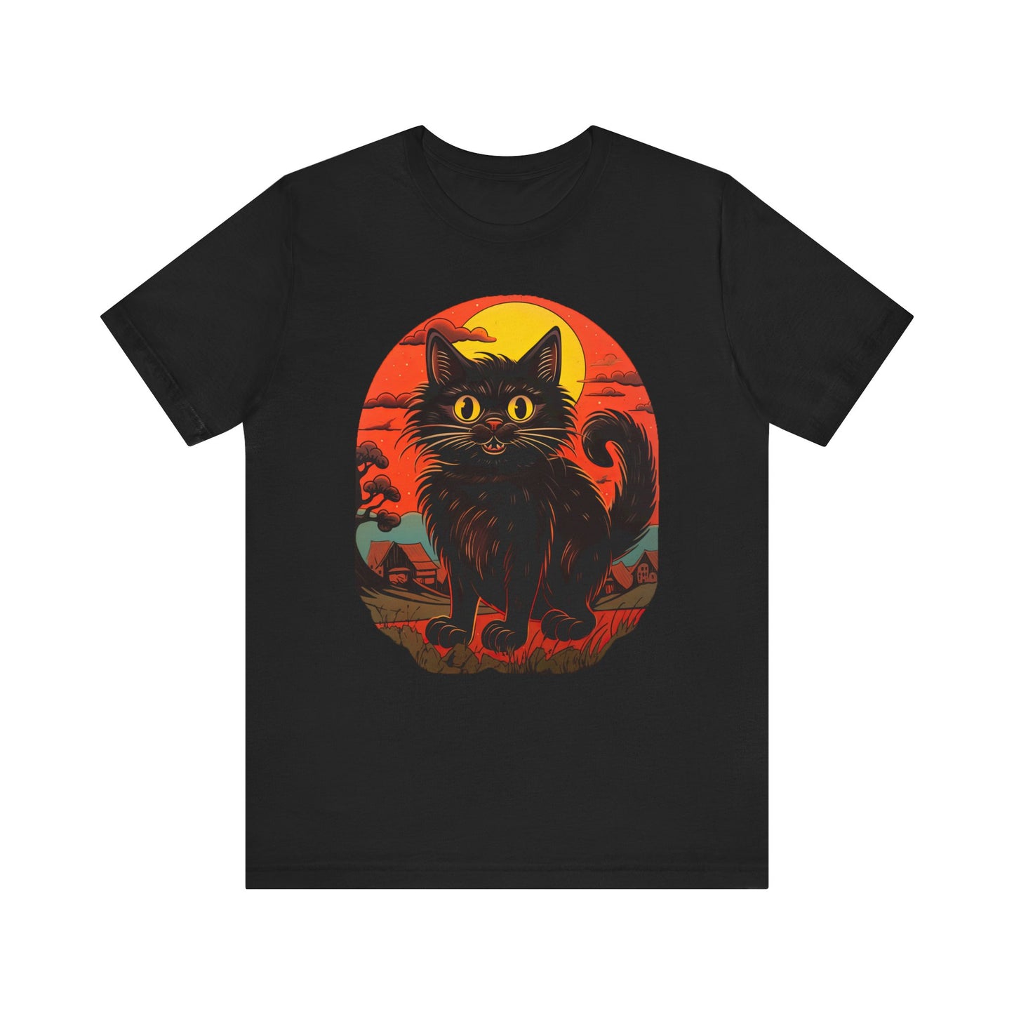 Black Cat Retro Style Halloween Shirt | Devil's Night teeshirt | Spooky t-shirt | Horror Clothing | Fall style | Haunted Fashion 1980s