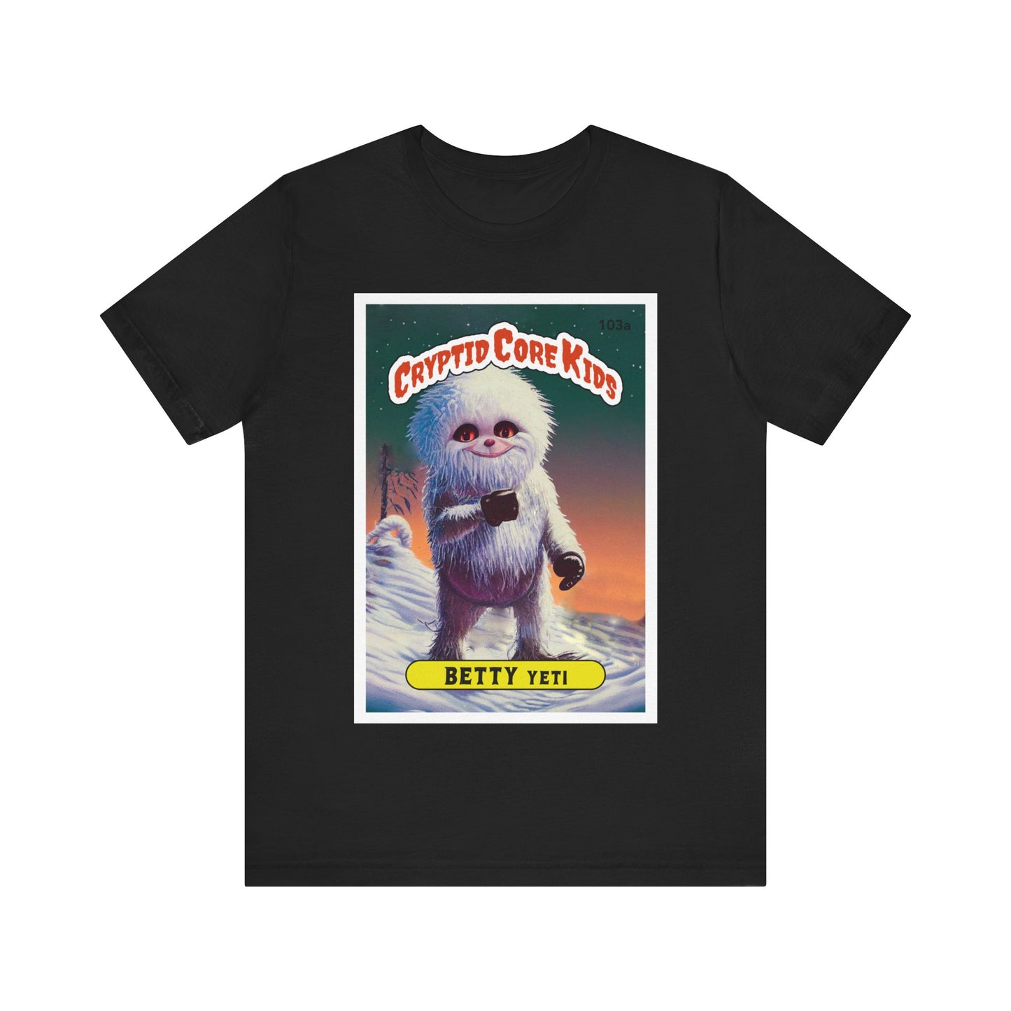Betty Yeti Trading Card T-Shirt | Abominable Snowman Teeshirt | Cryptid Core Kids Tee Shirt | Gift Cryptozoology | GPK Parody Garbage Pail