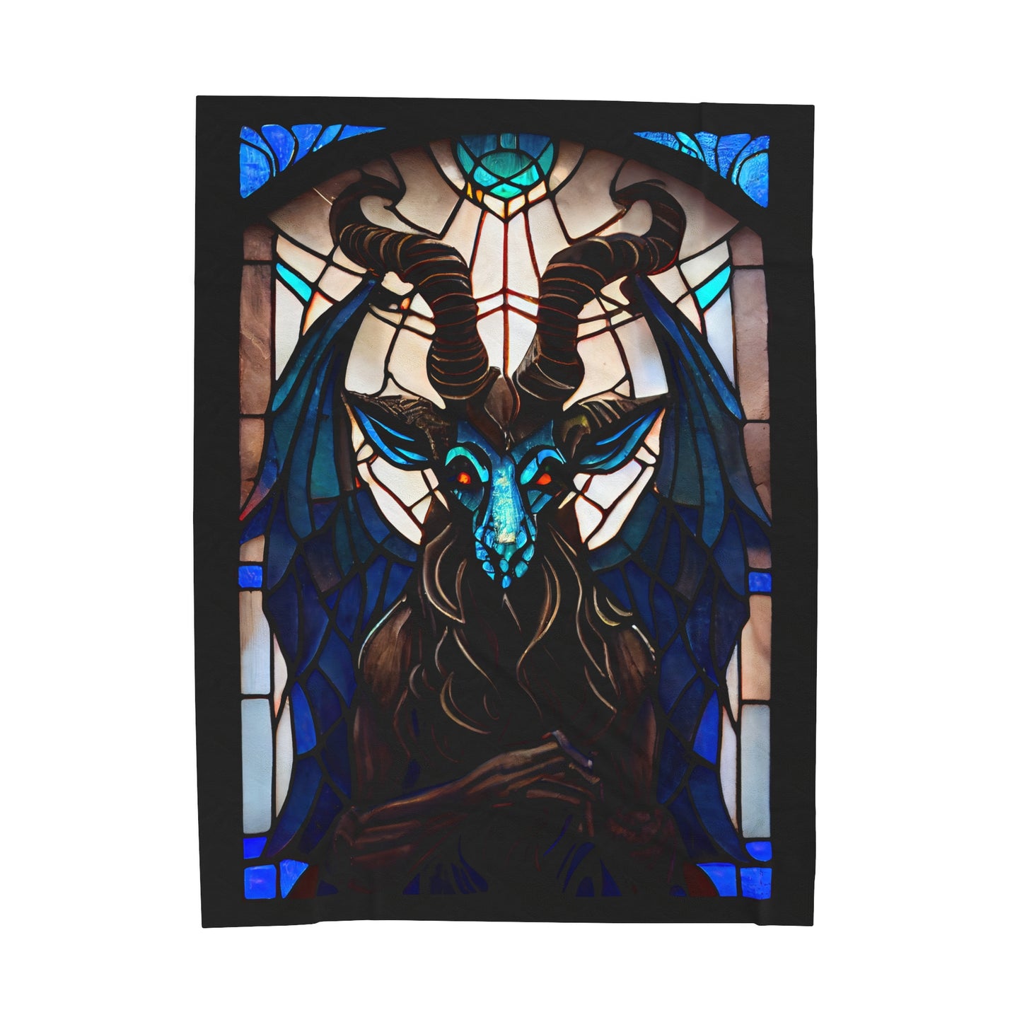 Baphomet Stained Glass Velveteen Plush Blanket | Devil Throw Blanket | Occult Demon Decor | Horror Gift | Satan | Satanic | Gift Home Goods