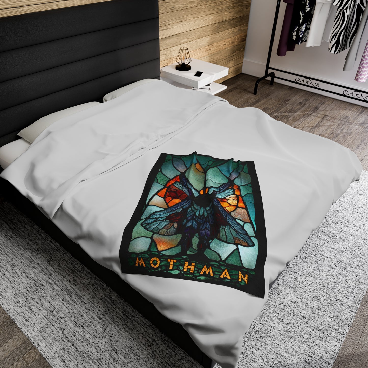 Mothman Stained Glass Velveteen Plush Blanket | Cryptid Throw Blanket | Cult Monster Decor | Horror Gift | Cryptozoology | Cryptidcore