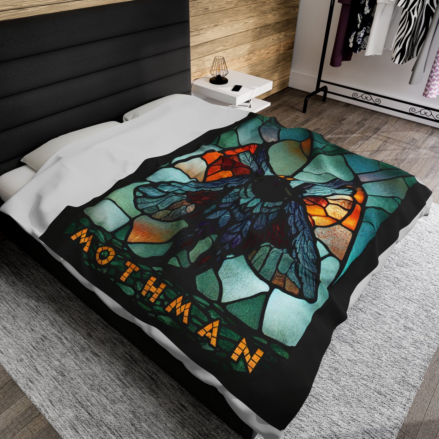Mothman Stained Glass Velveteen Plush Blanket | Cryptid Throw Blanket | Cult Monster Decor | Horror Gift | Cryptozoology | Cryptidcore