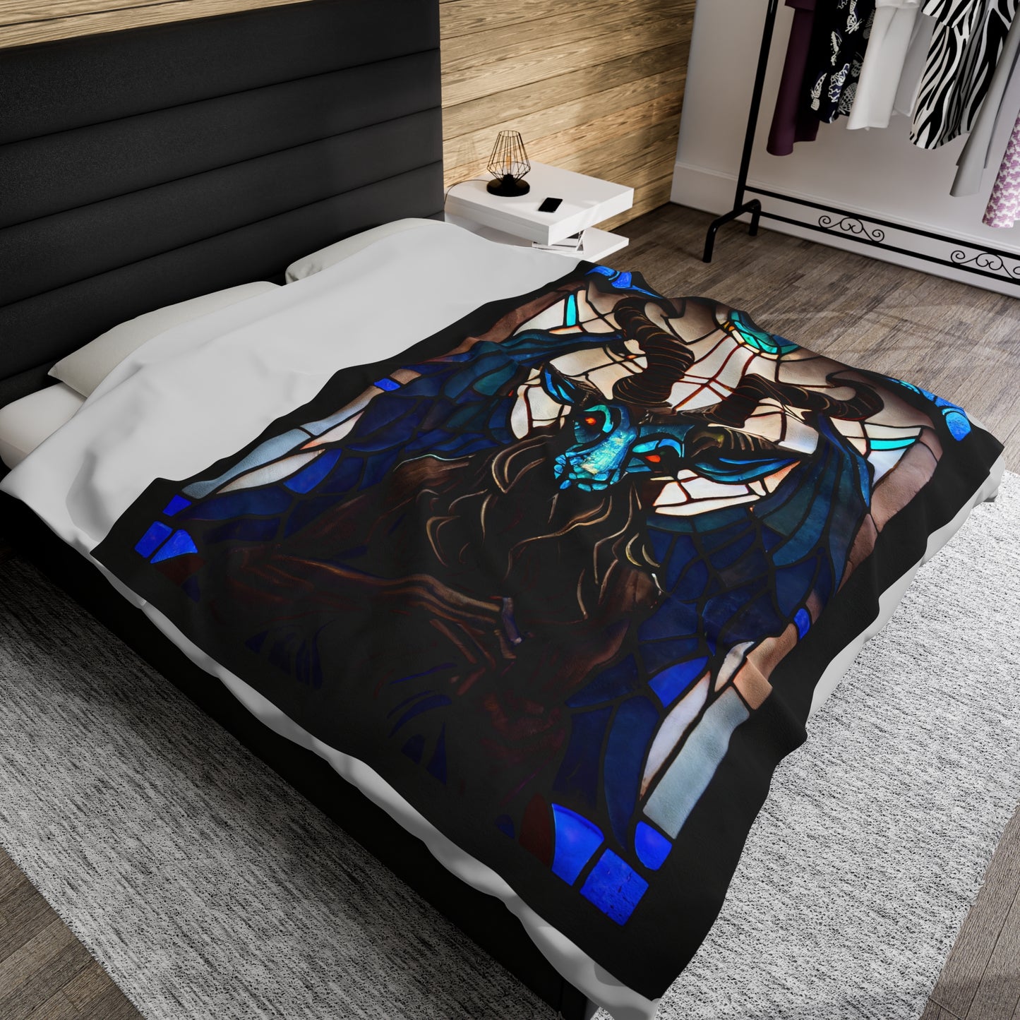 Baphomet Stained Glass Velveteen Plush Blanket | Devil Throw Blanket | Occult Demon Decor | Horror Gift | Satan | Satanic | Gift Home Goods