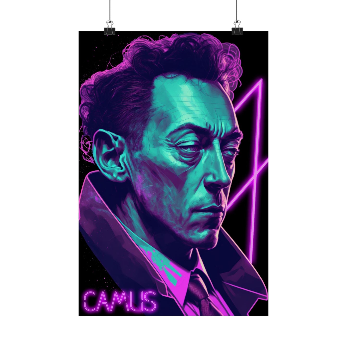 Albert Camus Vaporwave Cyberpunk Art Print | Writer Author Pastel Goth | Synthwave Gift 80s Reader Poster Gift Artwork Decor Wall Art