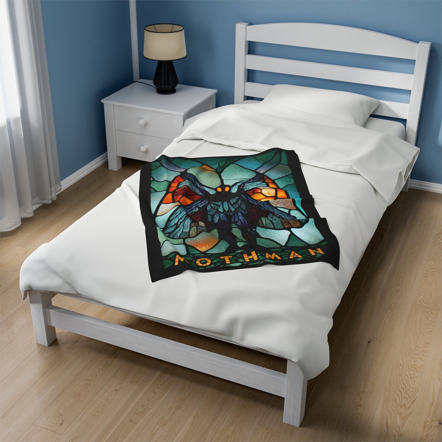 Mothman Stained Glass Velveteen Plush Blanket | Cryptid Throw Blanket | Cult Monster Decor | Horror Gift | Cryptozoology | Cryptidcore