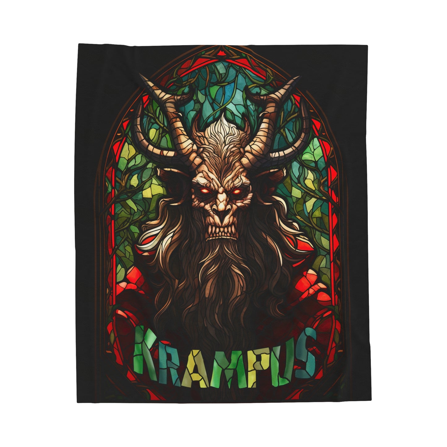 Krampus Stained Glass Velveteen Plush Blanket | Christmas Devil Throw Blanket | Occult Demon Decor | Scary Decor gift | Gruss Vom Krampus