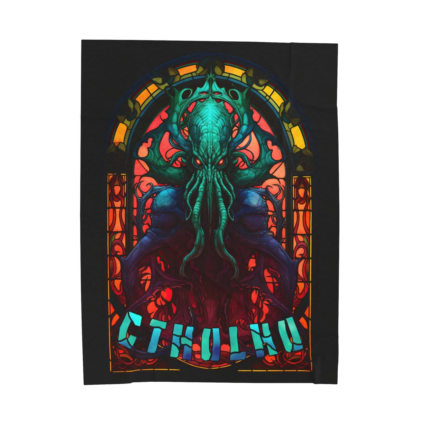 Cthulhu Stained Glass Velveteen Plush Blanket | Art Throw Blanket | HP Lovecraft Artwork | Cult Monster Decor | Horror Gift
