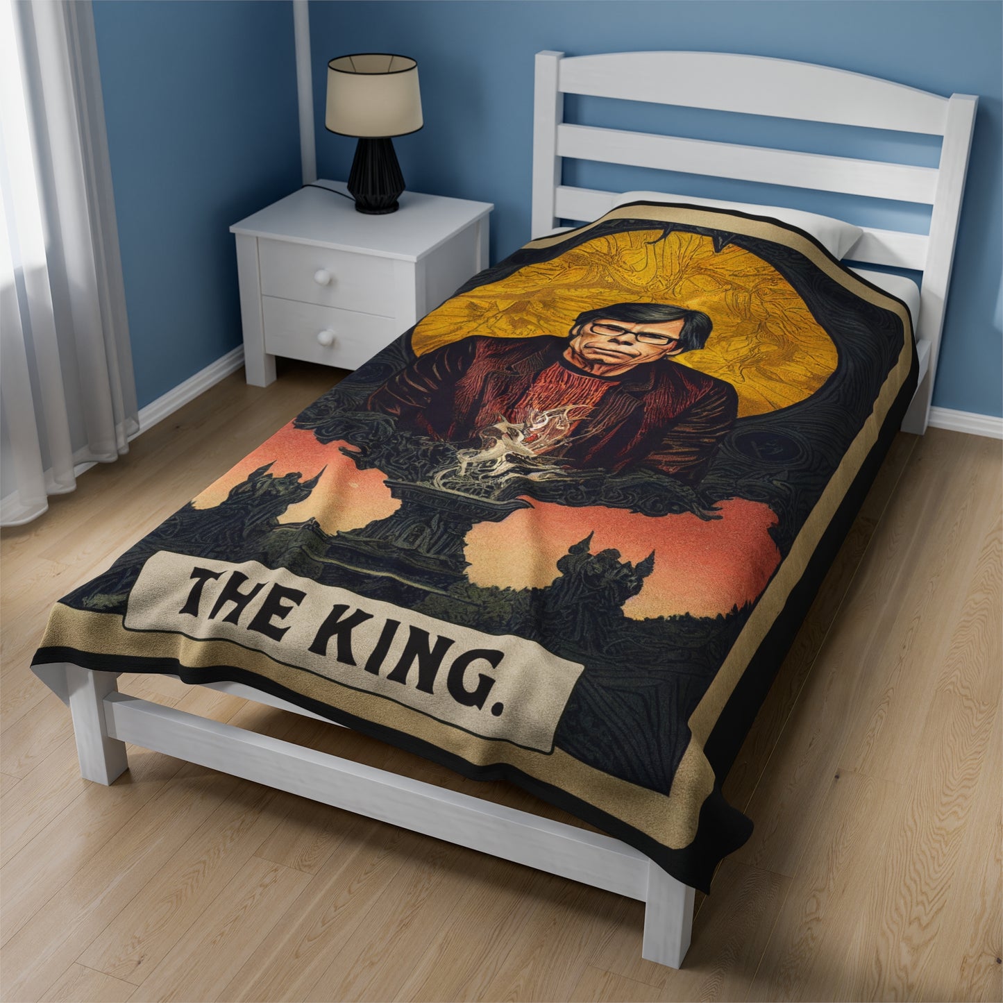Stephen King Tarot Card Plush Blanket | The King Tarot Throw Blanket | Horror Art | Author Writer Reader Gift Decor