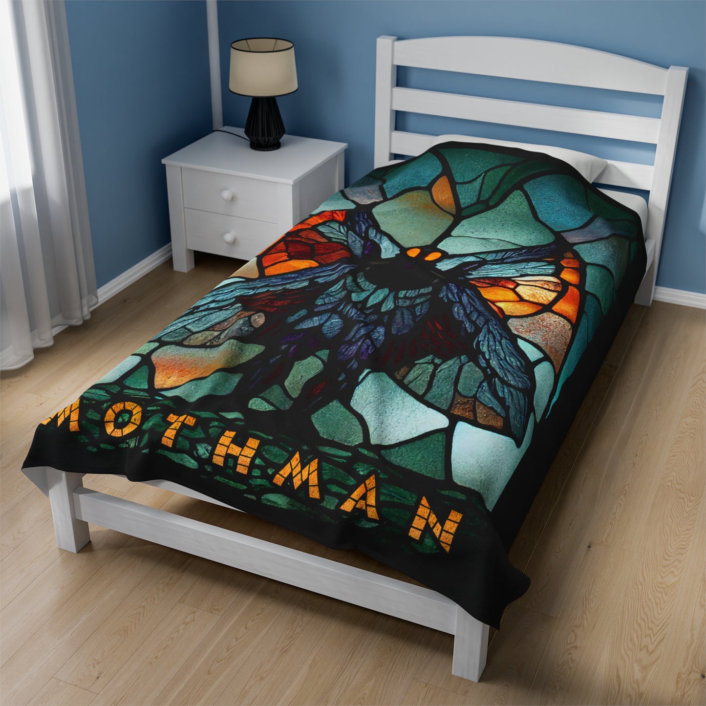 Mothman Stained Glass Velveteen Plush Blanket | Cryptid Throw Blanket | Cult Monster Decor | Horror Gift | Cryptozoology | Cryptidcore