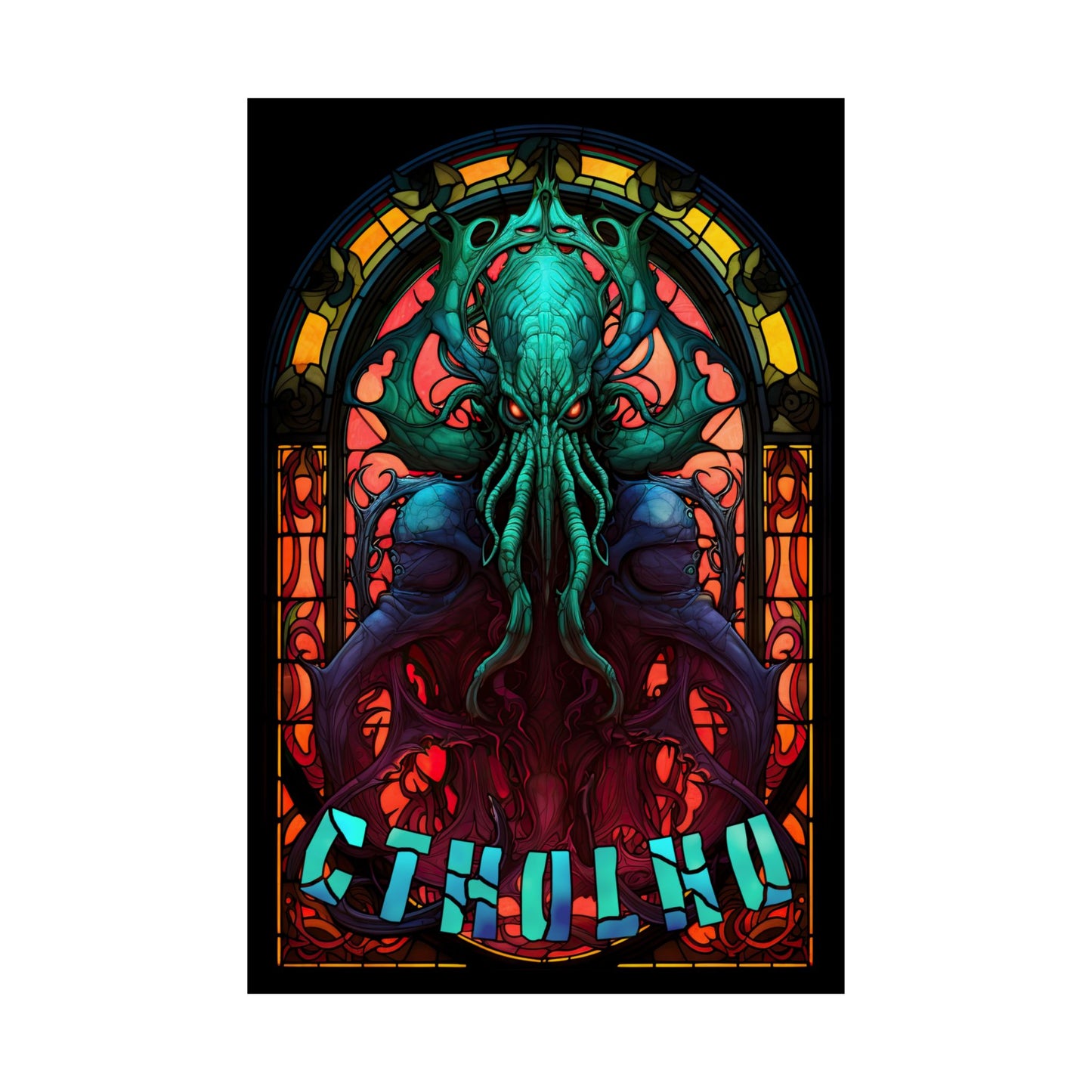 Cthulhu Stained Art Print | HP Lovecraft Artwork | Cult Monster Decor | Horror Gift