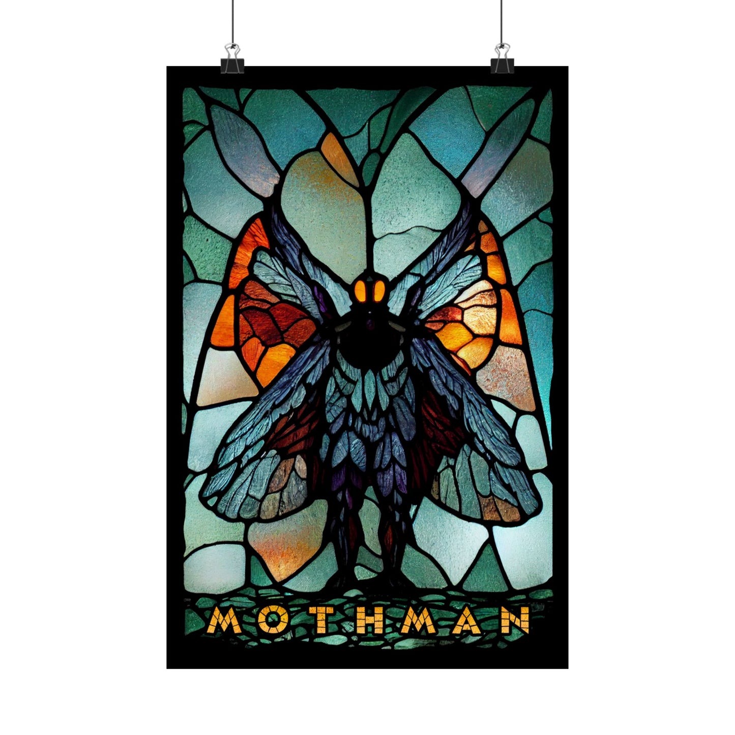 Mothman Stained Glass Art Print | Cryptid Artwork | Cult Monster Decor | Horror Gift | Cryptozoology | Cryptidcore