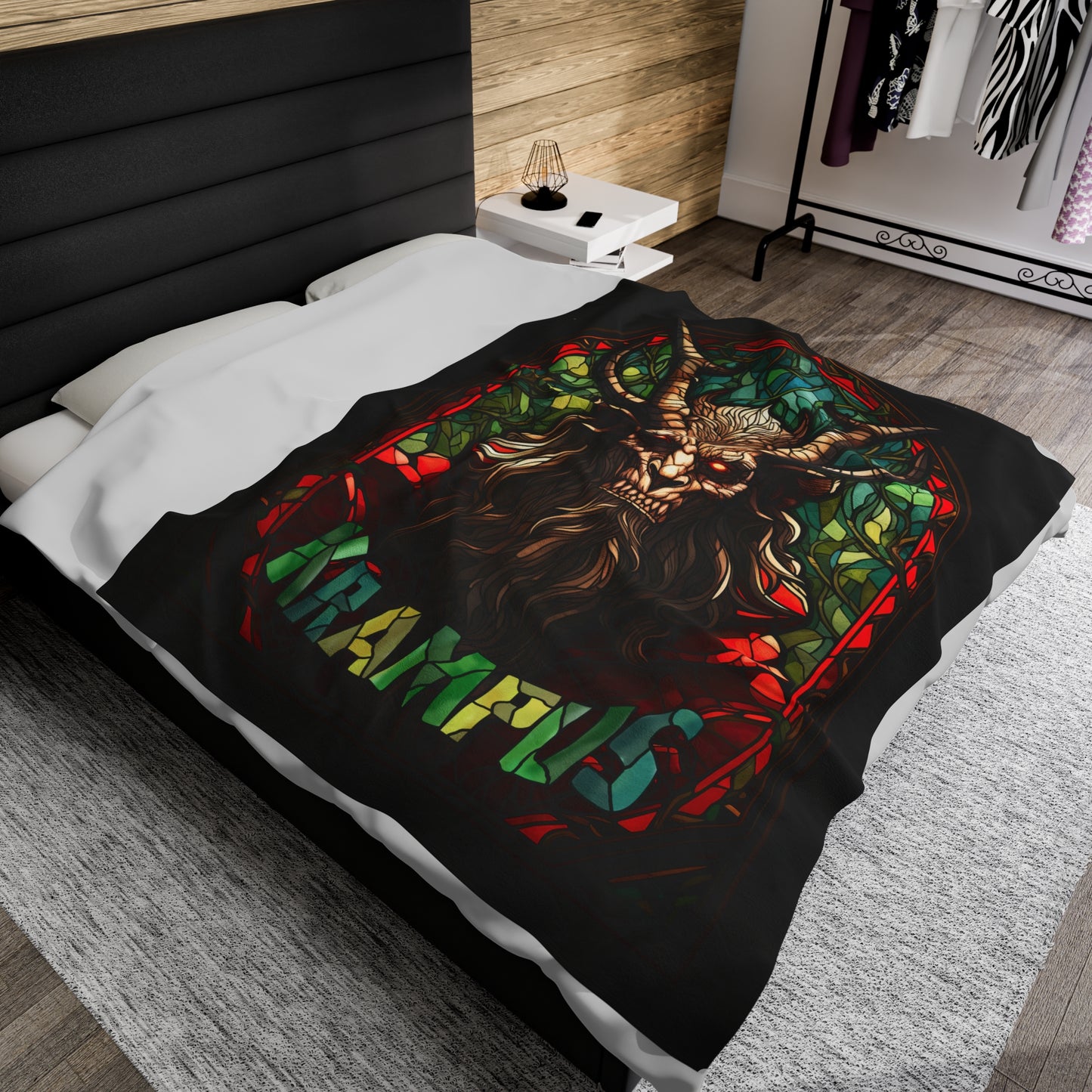 Krampus Stained Glass Velveteen Plush Blanket | Christmas Devil Throw Blanket | Occult Demon Decor | Scary Decor gift | Gruss Vom Krampus
