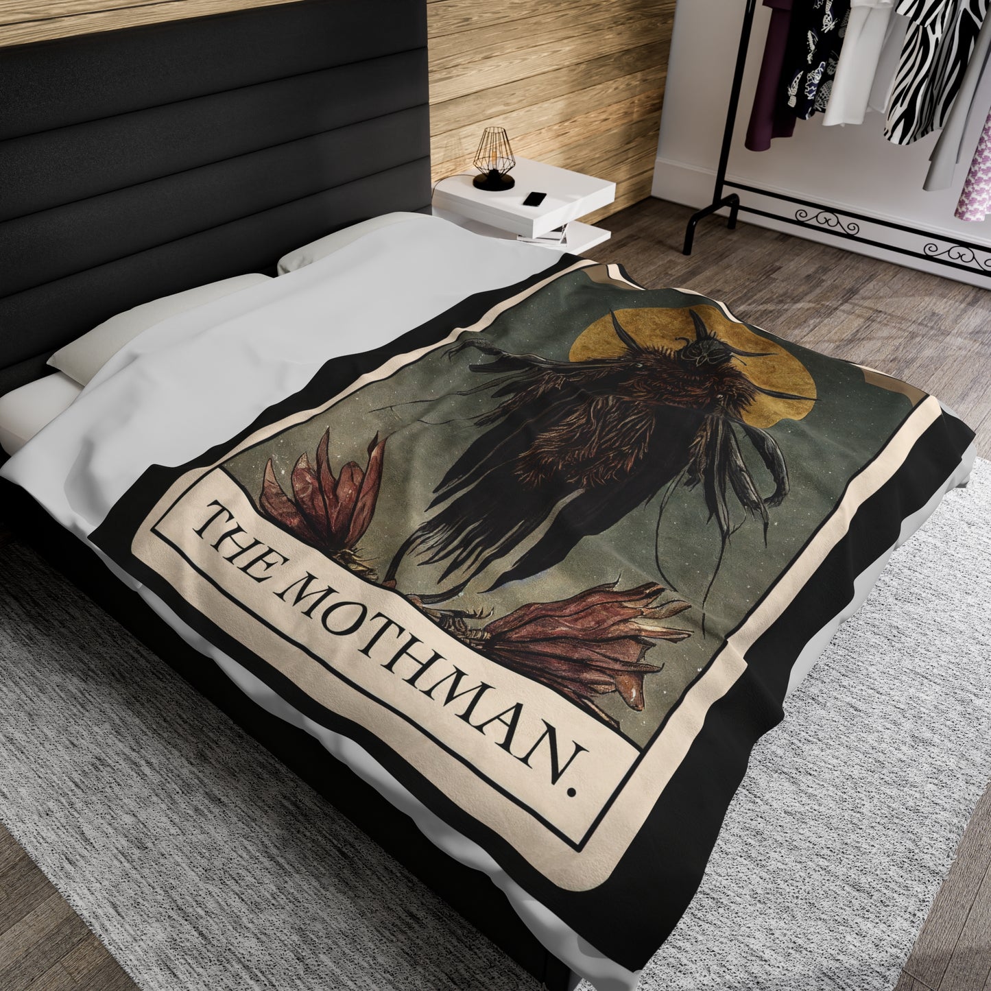 Mothman Tarot Card Velveteen Plush Blanket | Cryptid Throw Blanket | Cult Monster Decor | Horror Gift | Cryptozoology | Cryptidcore