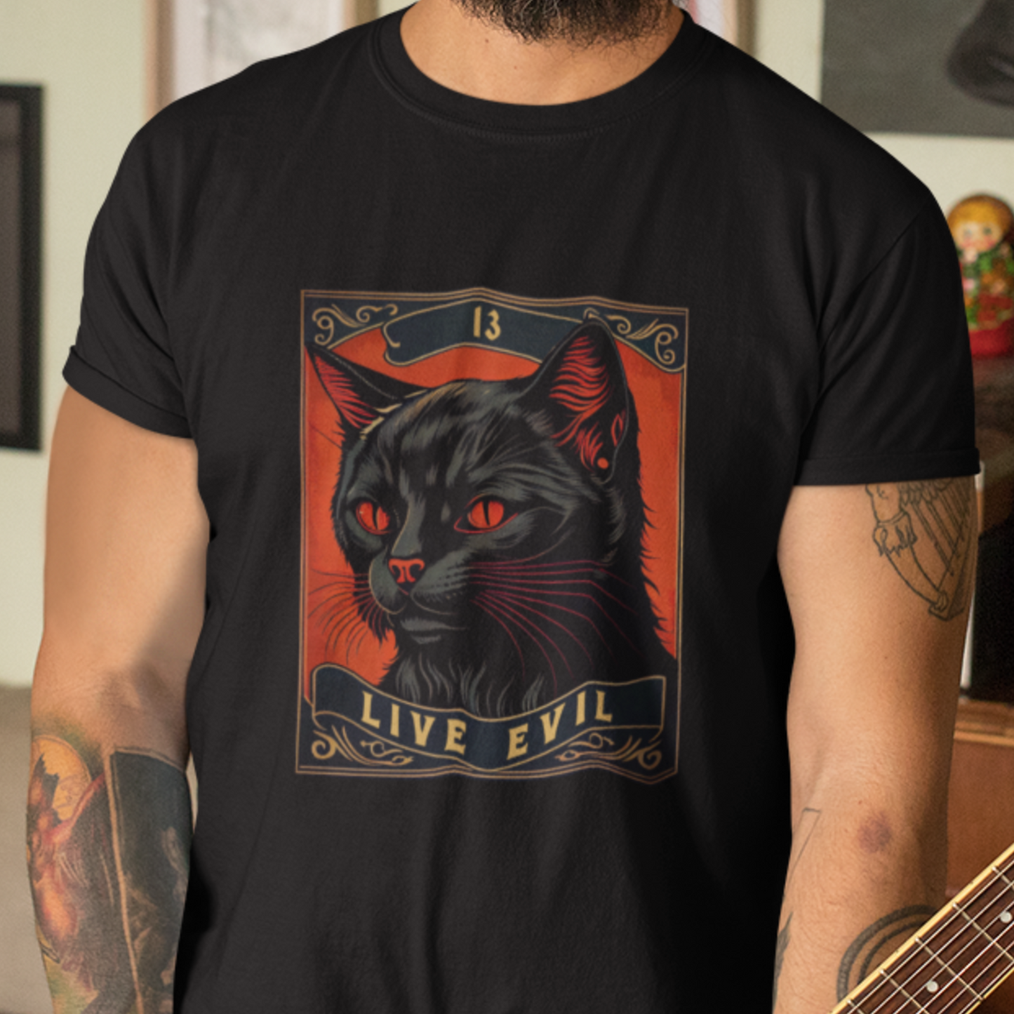 Black Cat Live Evil Tshirt | witchcraft shirt | occult shirt |Rockabilly clothing | Funny cat shirt | 13 tee