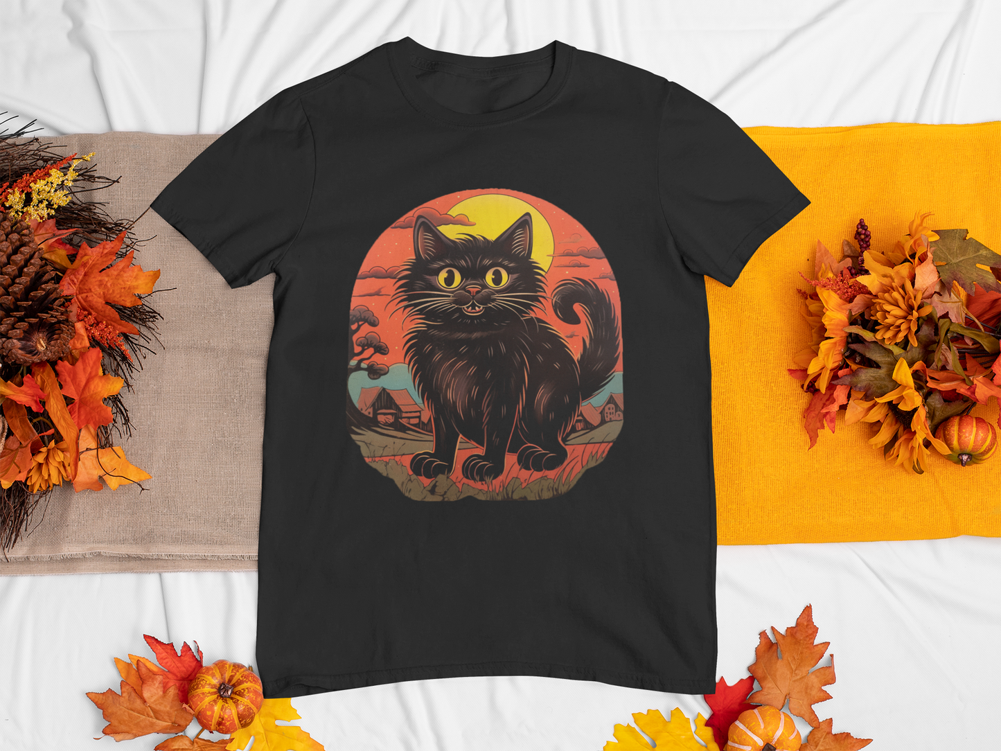 Black Cat Retro Style Halloween Shirt | Devil's Night teeshirt | Spooky t-shirt | Horror Clothing | Fall style | Haunted Fashion 1980s