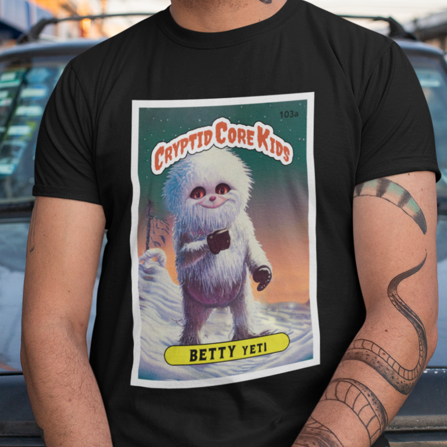 Betty Yeti Trading Card T-Shirt | Abominable Snowman Teeshirt | Cryptid Core Kids Tee Shirt | Gift Cryptozoology | GPK Parody Garbage Pail