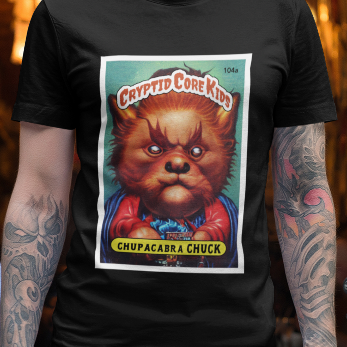 Chupacabra Chuck Trading Card T-Shirt | Chupacabra Teeshirt | Cryptid Core Kids Tee Shirt | Cryptidcore Gift Cryptozoology | GPK Parody Garb