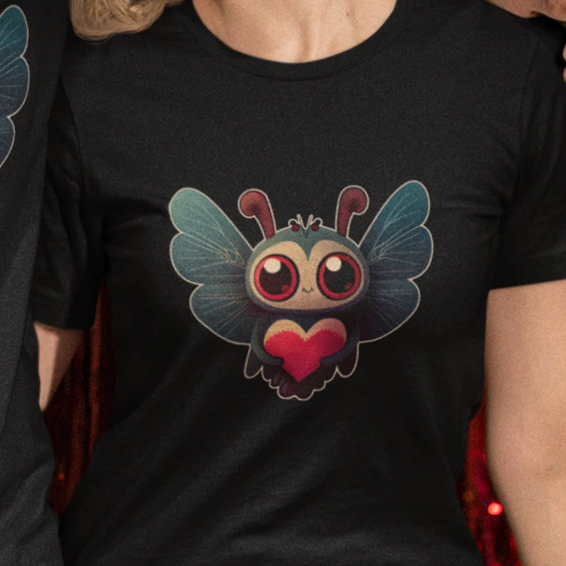 Mothman Valentine's Day T-Shirt | Kawaii Moth Man Teeshirt | Cute Cryptid Love Tee Shirt | Cryptozoology Gift Clothing
