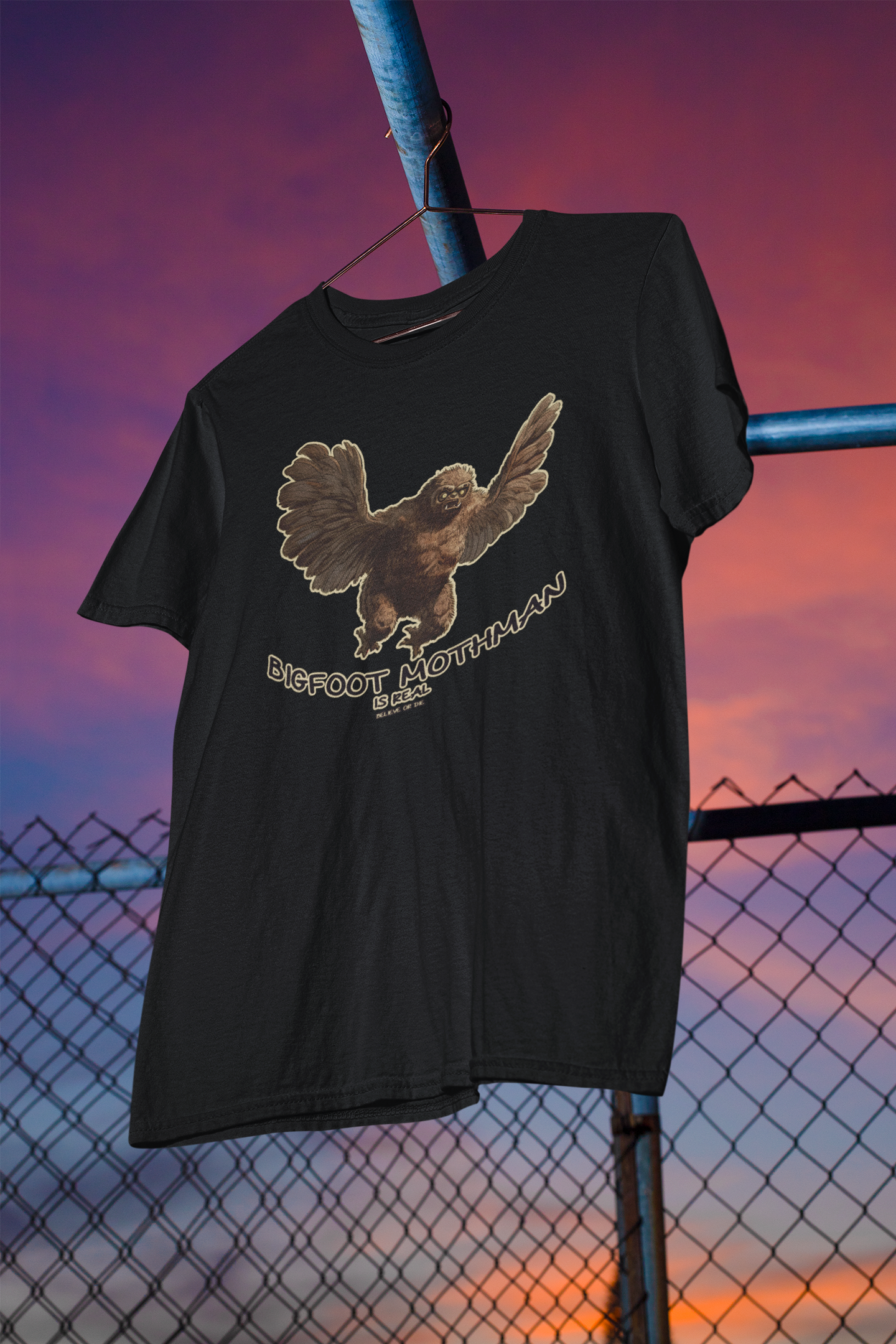 Bigfoot Mothman is Real, Believe or Die tshirt | Cryptid Teeshirt | Sasquatch Tee Shirt | Cryptozoology Gift Clothing