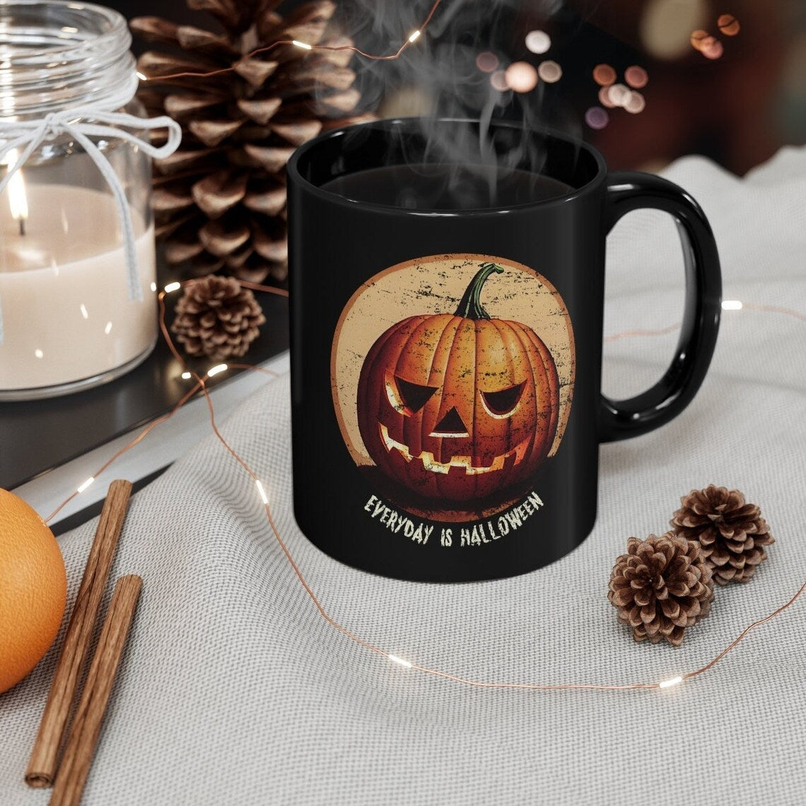 Every Day is Halloween Jackolantern pumpkin 11oz Black Mug coffee cup