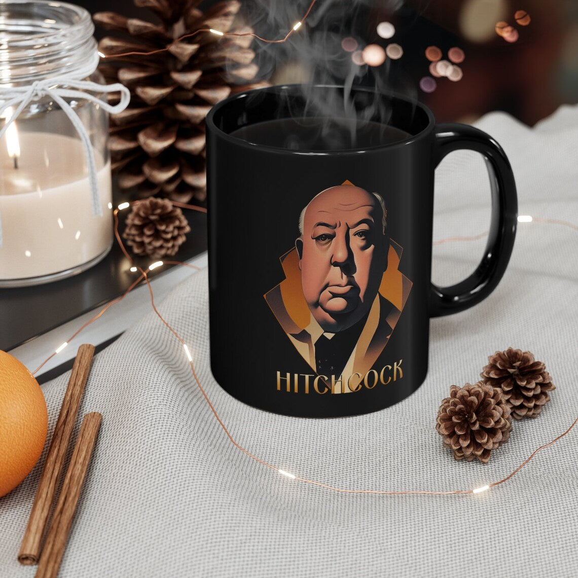 Alfred Hitchcock art deco 11oz Black Mug coffee cup