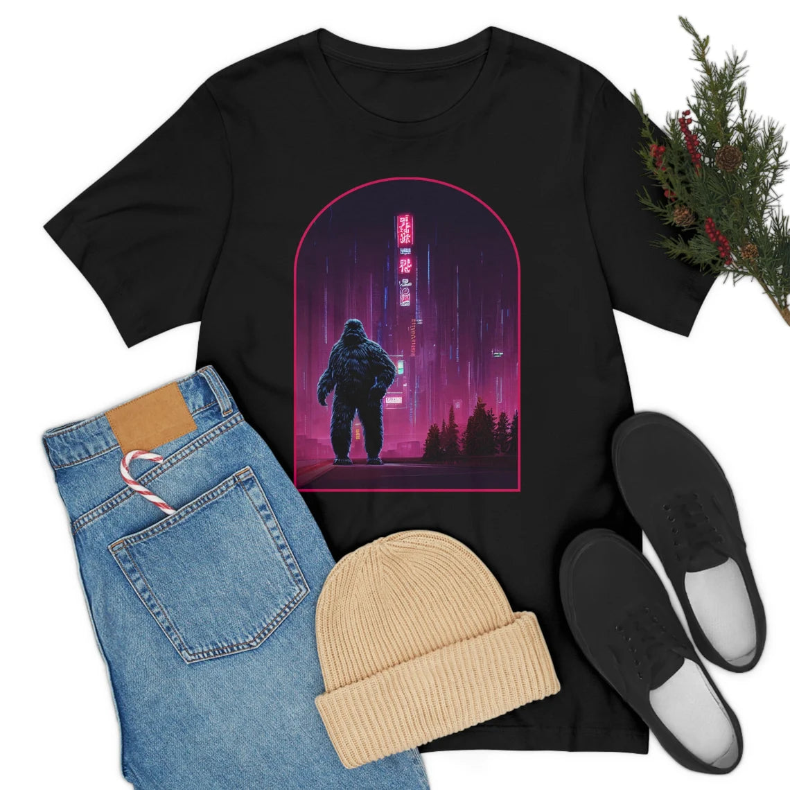 Vaporwave Cyberpunk Future Bigfoot T-Shirt | Cryptid Teeshirt | Pastel Goth Shirt | Synthwave Sasquatch 80s retro cryptidcore cryptozoology