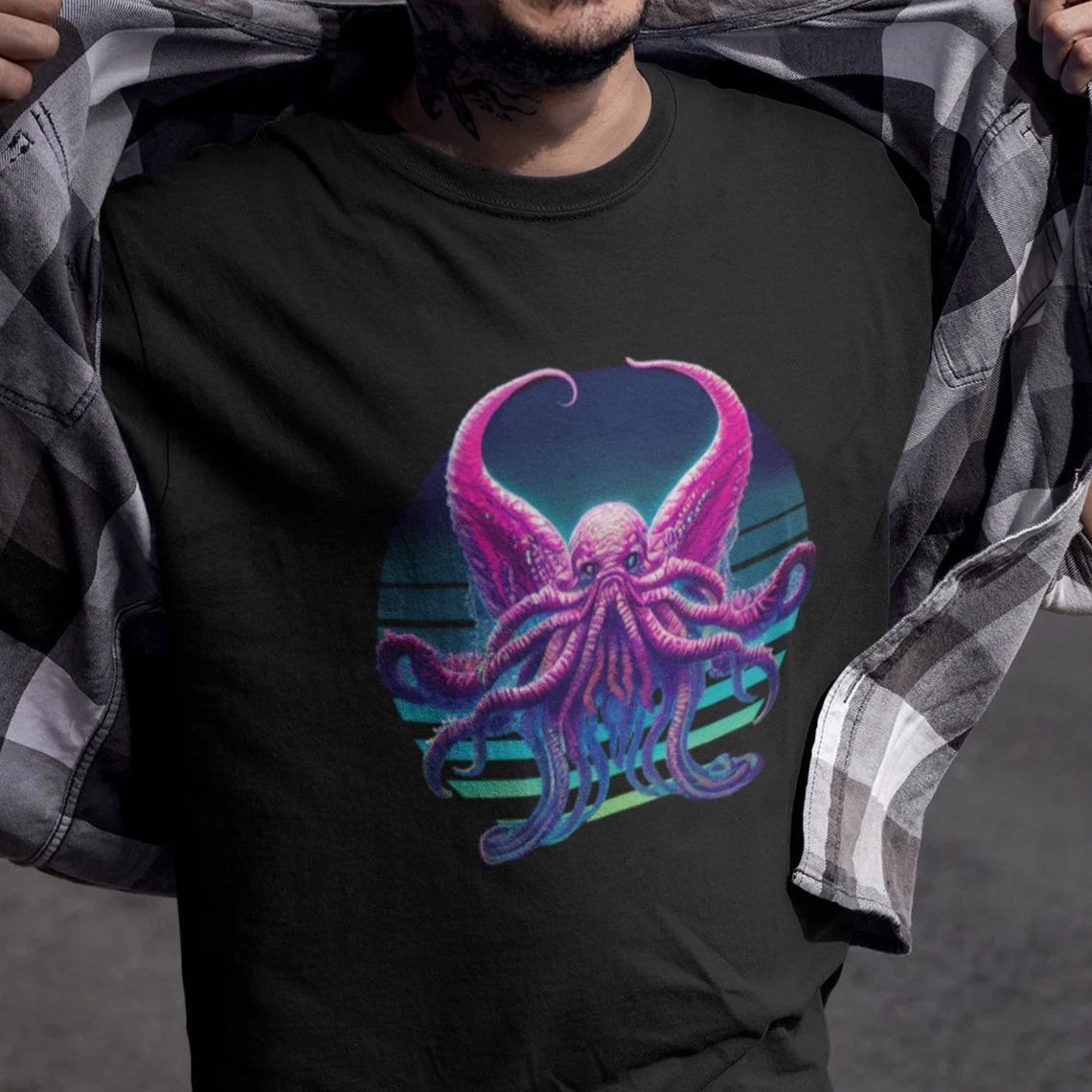 Vaporwave Cyberpunk Cthulhu T-Shirt | HP Lovecraft Teeshirt | Pastel Goth Shirt | Synthwave Gift 80s retro futuristic