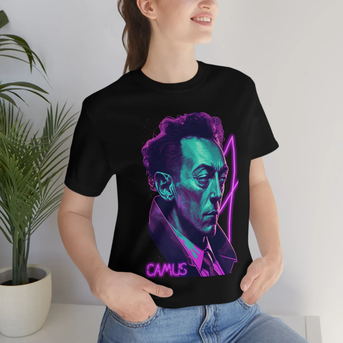Albert Camus Vaporwave Cyberpunk T-Shirt | Writer Author Teeshirt | Pastel Goth Shirt | Synthwave Gift 80s retro futuristic Sci Fi Reader
