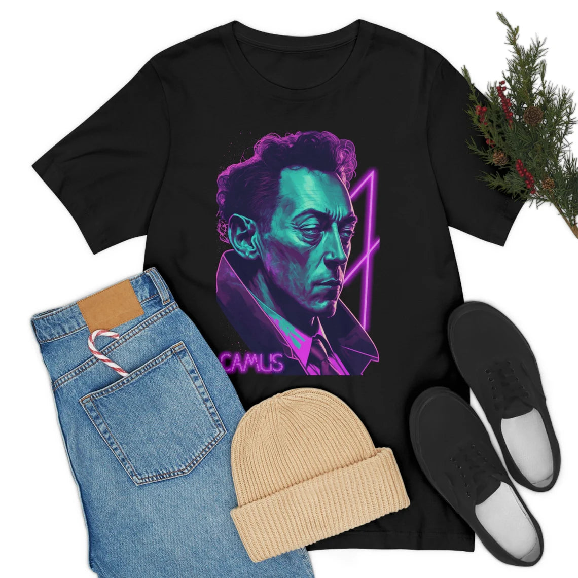 Albert Camus Vaporwave Cyberpunk T-Shirt | Writer Author Teeshirt | Pastel Goth Shirt | Synthwave Gift 80s retro futuristic Sci Fi Reader