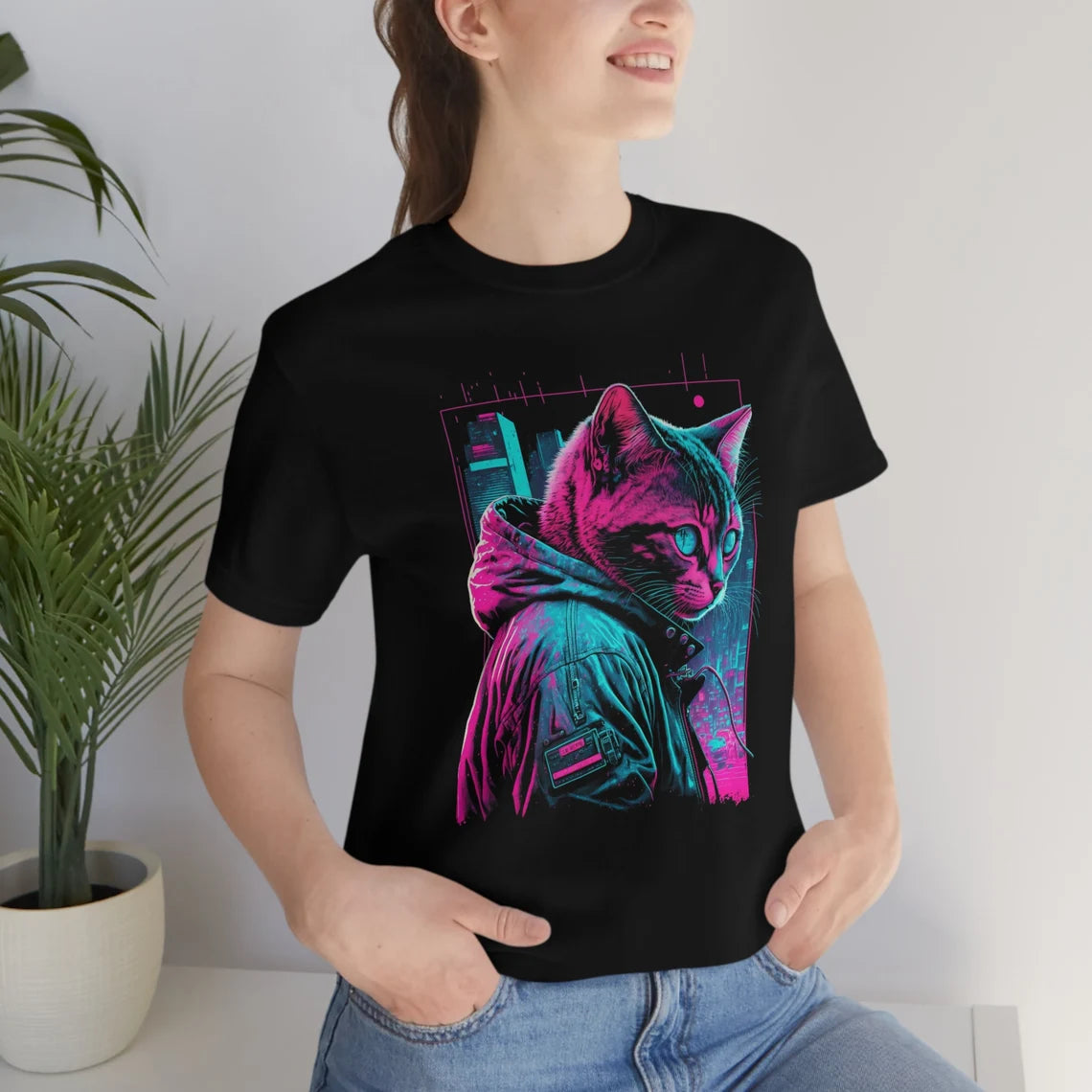 Vaporwave Cyberpunk Cat T-Shirt | Feline Teeshirt | Pastel Goth Shirt | Synthwave Gift 80s retro futuristic