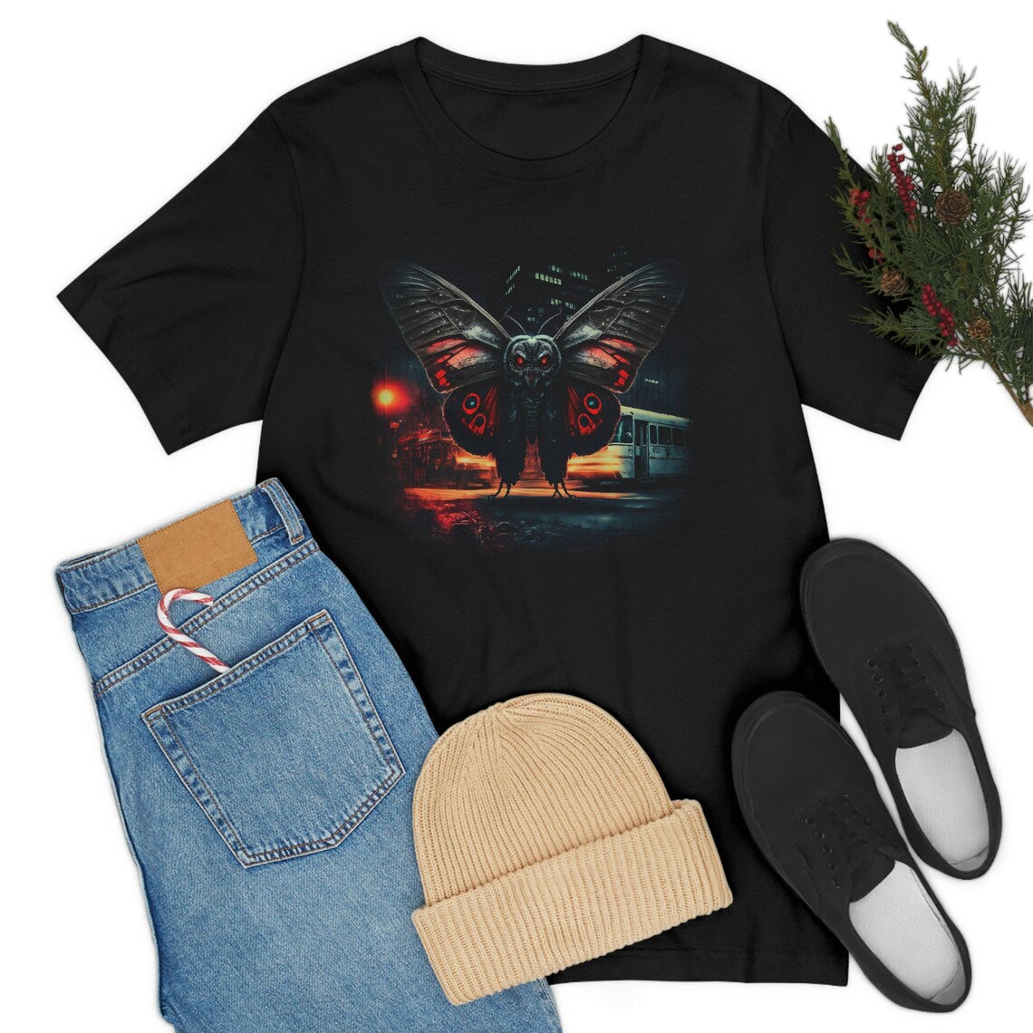 Mothman in the City T-Shirt | Monster Legend Teeshirt | Cryptid Tee Shirt | Cryptidcore Gift Cryptozoology Clothing