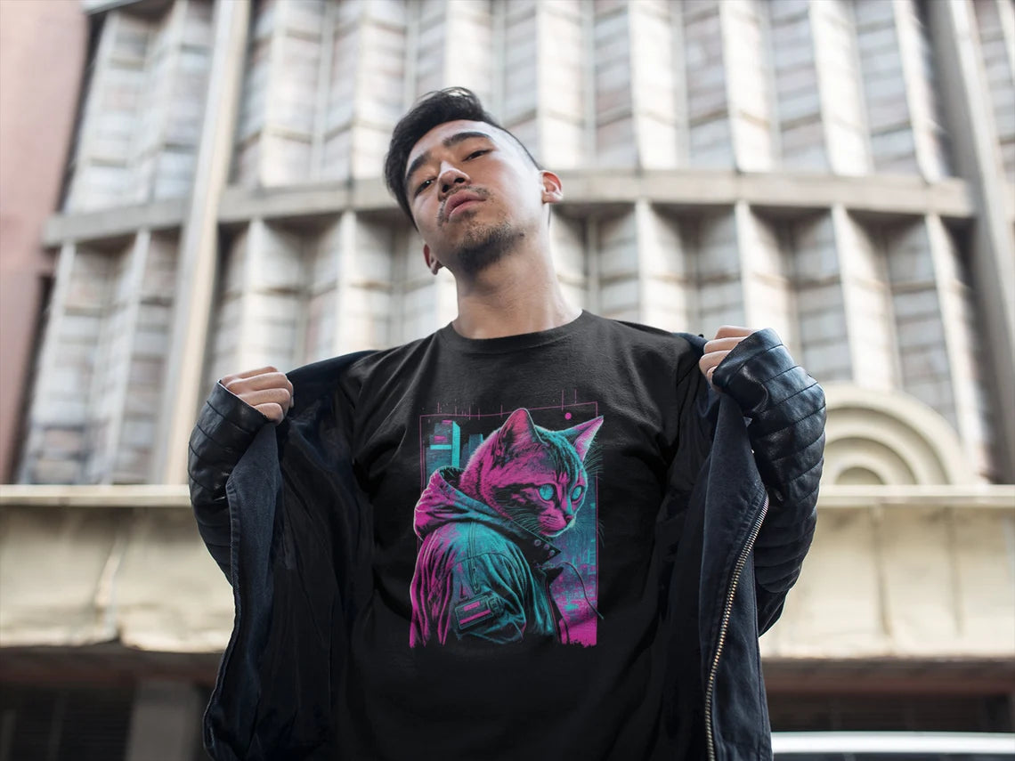 Vaporwave Cyberpunk Cat T-Shirt | Feline Teeshirt | Pastel Goth Shirt | Synthwave Gift 80s retro futuristic