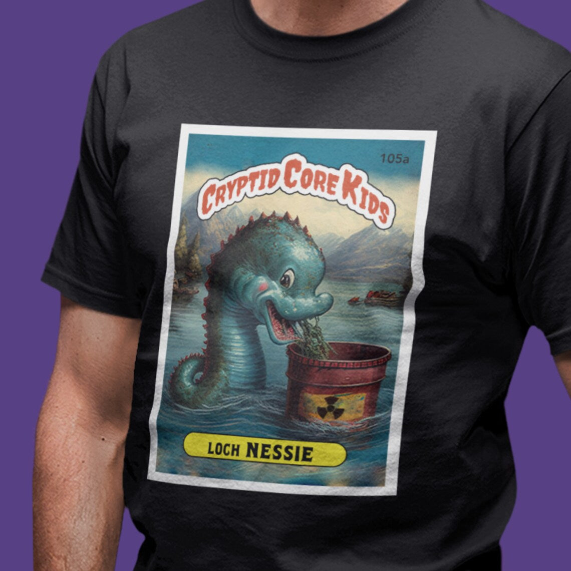 Loch Nessie Trading Card T-Shirt | Loch Ness Monster Teeshirt | Cryptid Core Kids Tee Shirt | Cryptidcore Gift Cryptozoology | GPK Parody