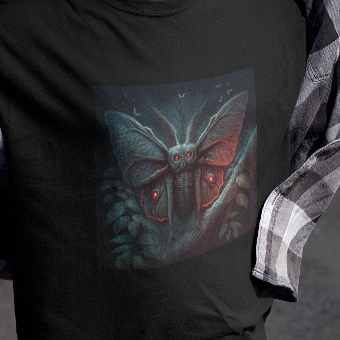 Mothman in the Woods T-Shirt | Monster Legend Teeshirt | Cryptid Tee Shirt | Cryptidcore Gift Cryptozoology Clothing
