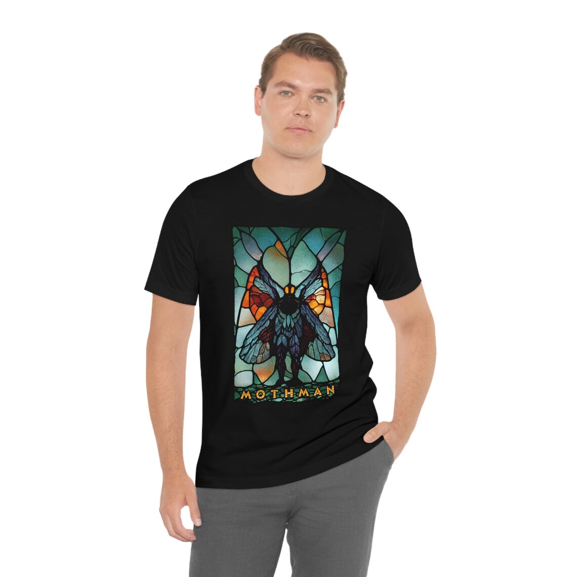 Mothman Stained Glass T-Shirt | Cryptid Teeshirt | Cult Monster Tee | Horror Gift | Cryptozoology | Cryptidcore