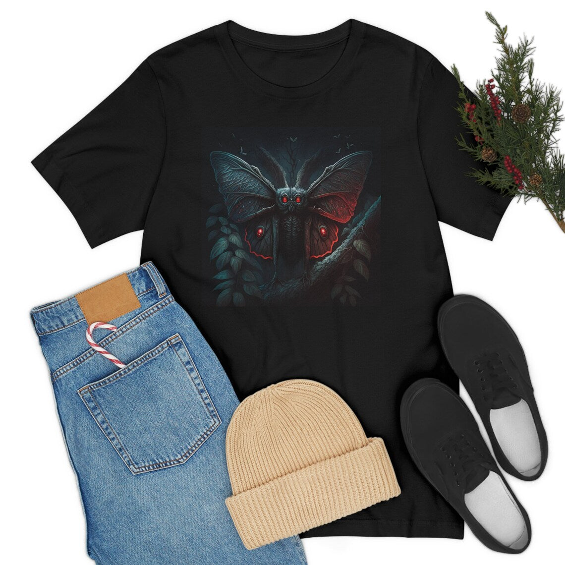 Mothman in the Woods T-Shirt | Monster Legend Teeshirt | Cryptid Tee Shirt | Cryptidcore Gift Cryptozoology Clothing