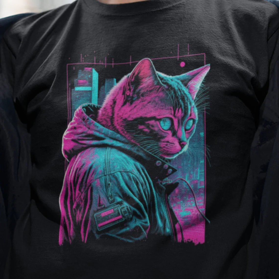 Vaporwave Cyberpunk Cat T-Shirt | Feline Teeshirt | Pastel Goth Shirt | Synthwave Gift 80s retro futuristic