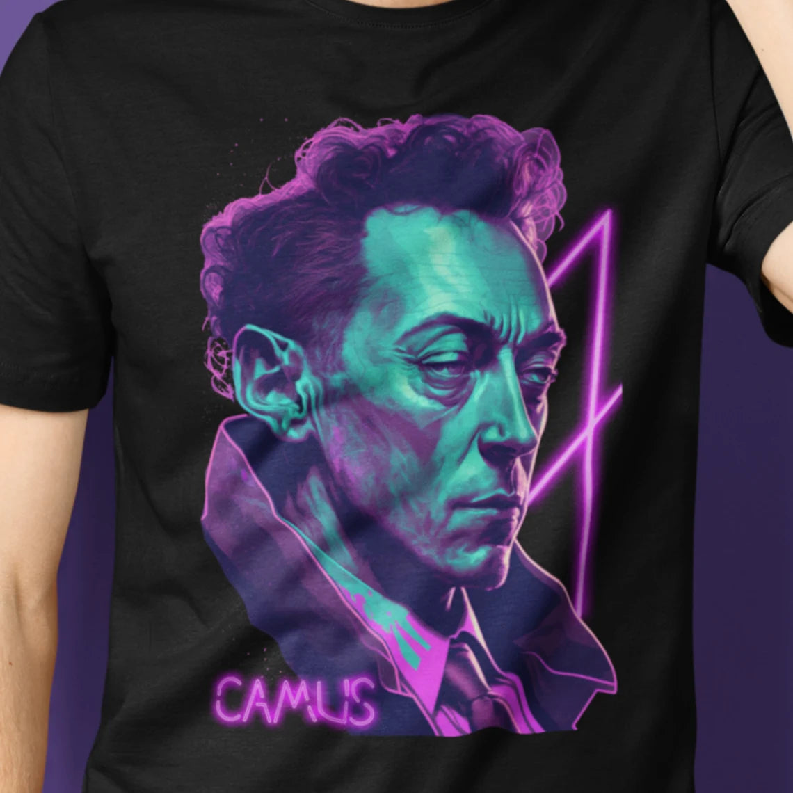 Albert Camus Vaporwave Cyberpunk T-Shirt | Writer Author Teeshirt | Pastel Goth Shirt | Synthwave Gift 80s retro futuristic Sci Fi Reader